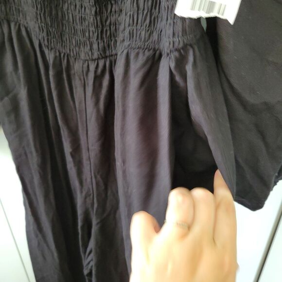 Eloquii Black Puff Sleeve Linen Blend Smocked Jumpsuit Size 16 - Picture 4 of 8